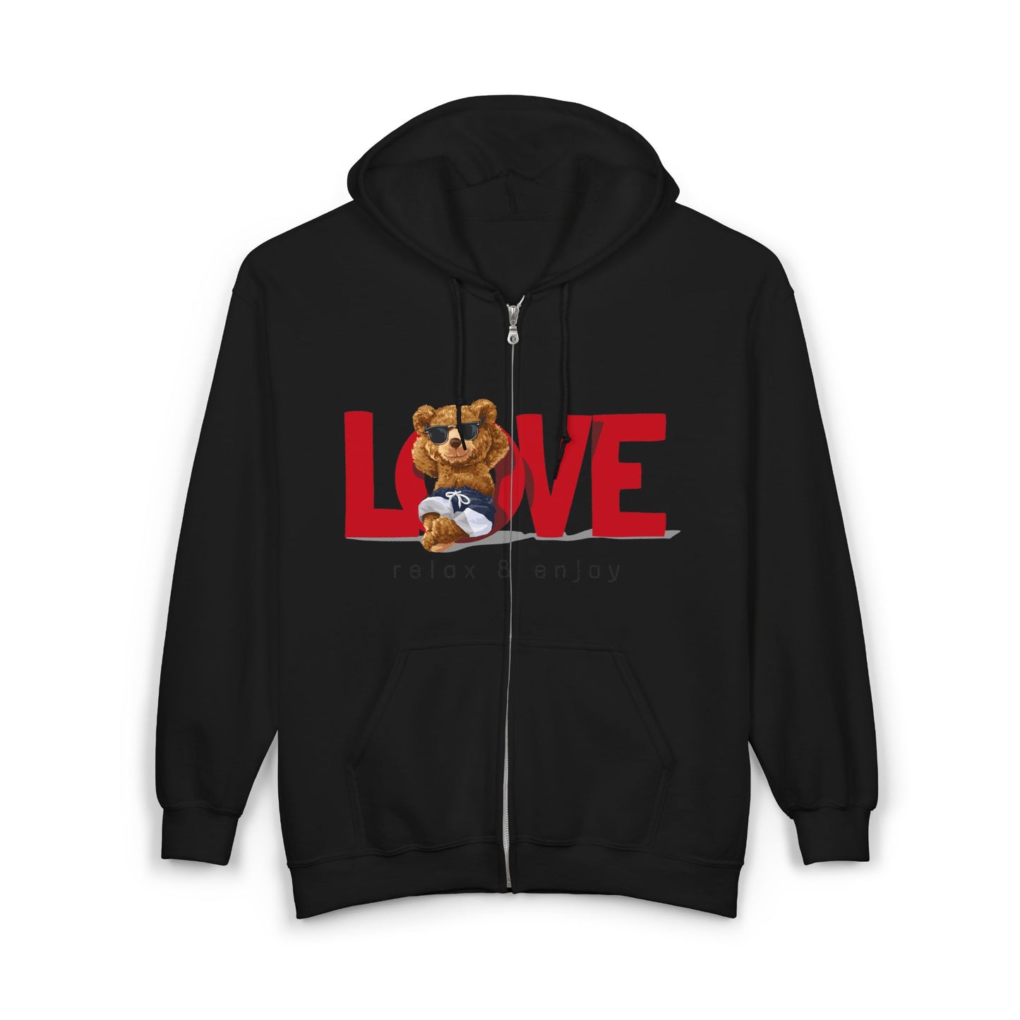 Cozy Love Zip Hoodie featuring Adorable Bear Design, Perfect Gift for Couples, Valentine's Day, Casual Wear, Animal Lovers, Hooded