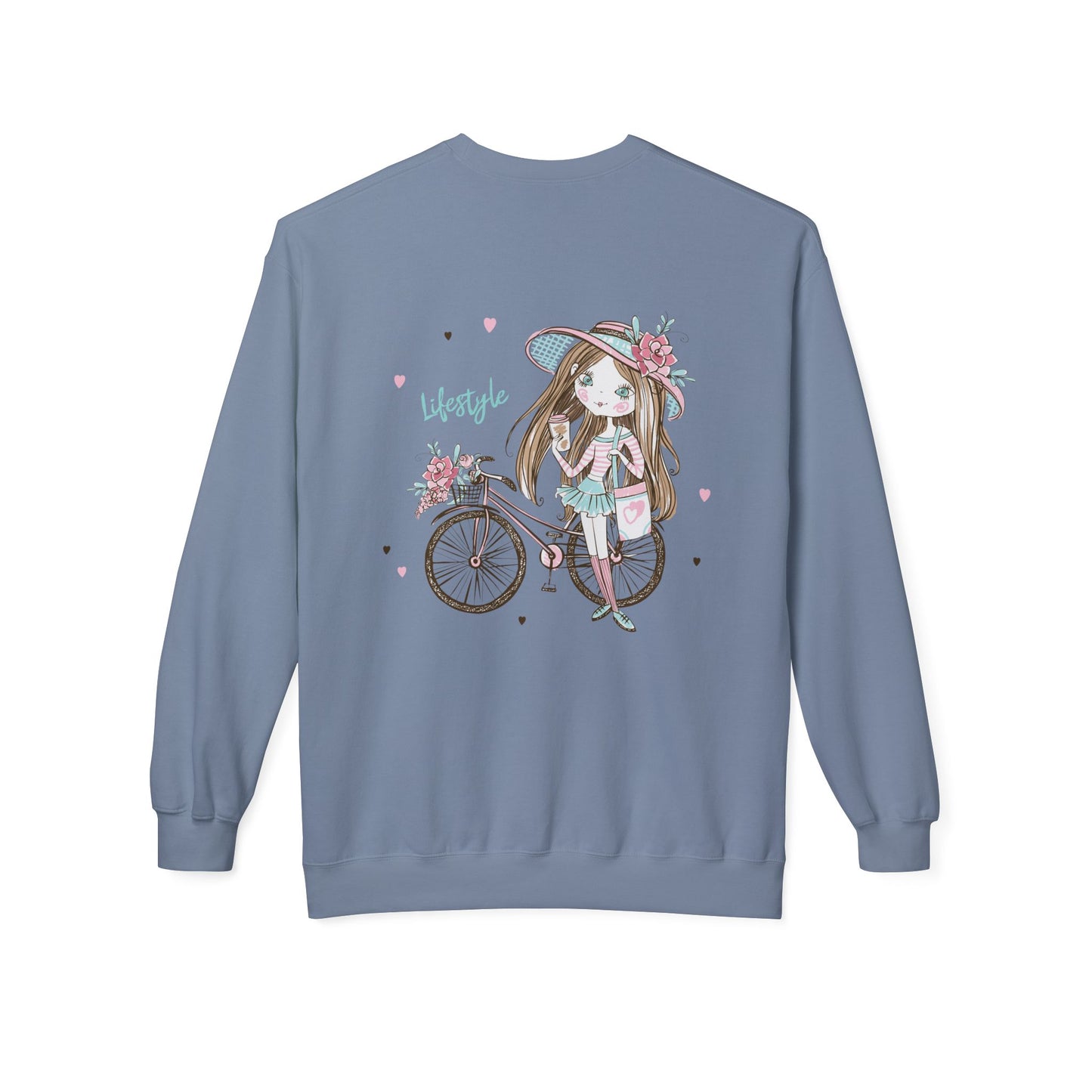 Chic Fleece Sweatshirt with Whimsical Bicycle Design - Perfect for Cozy Days, Gift for Cyclists, Cute Outfit for Spring, Birthday