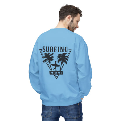 Miami Surfing Sweatshirt, Unisex Sweatshirt, Beach Lover Gift, Casual Layering Piece, Summer Vibes Apparel, Surfing Lifestyle Clothing Sky