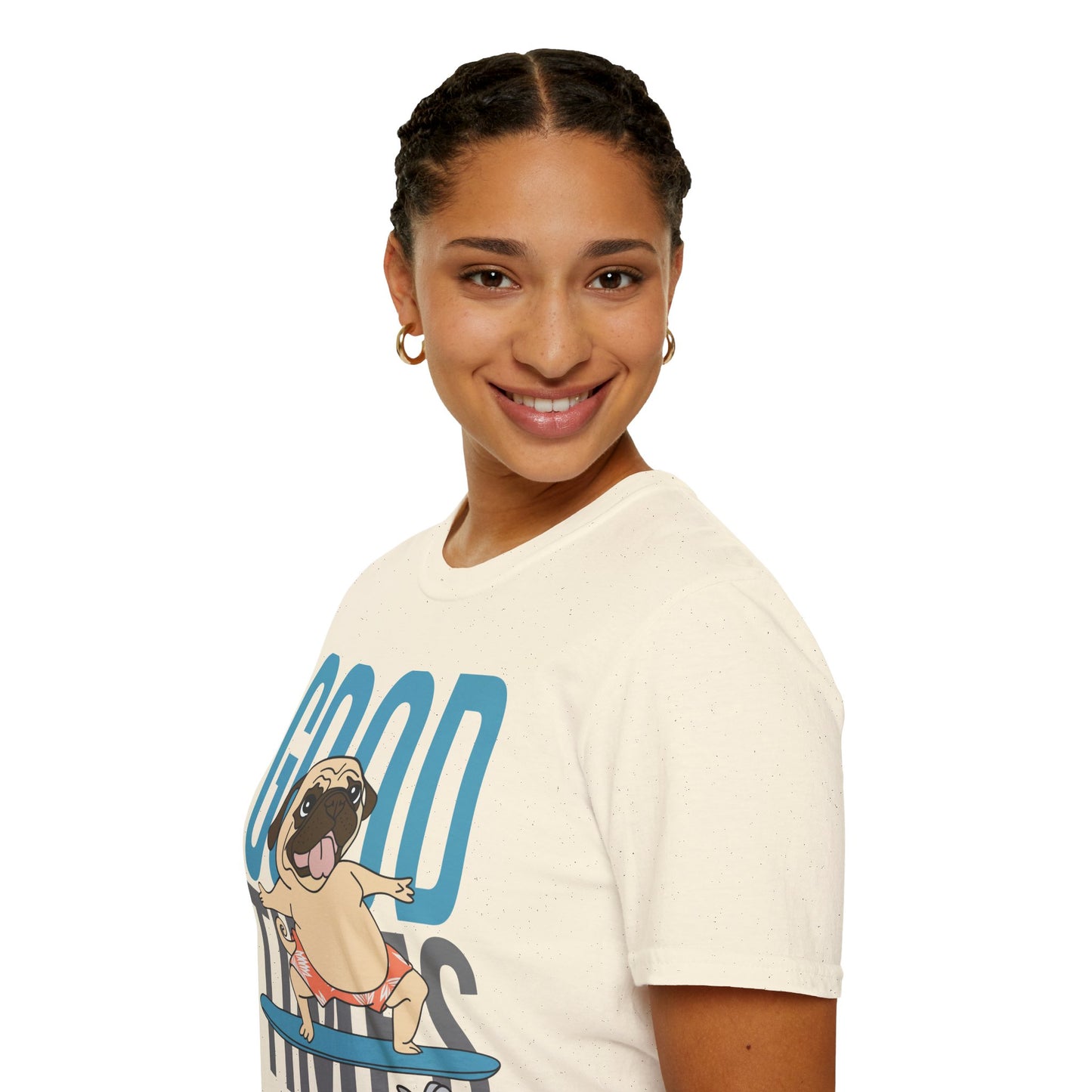 Surfer Dog T-Shirt, Good Times Tee, Summer Shirt, Pet Lover Gift, Cute Unisex Top, Beach Vibes Clothing