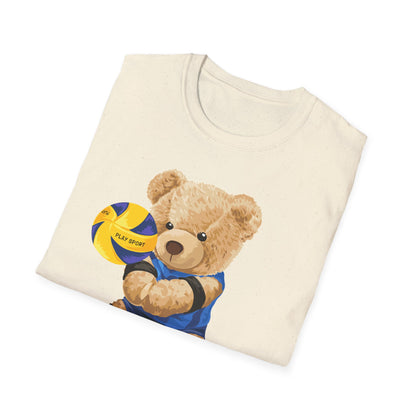 Cute Volleyball Bear T-Shirt, Unisex Softstyle Tee, Sportswear, Gift for Athletes, Fun Casual Wear, Sports Team Apparel