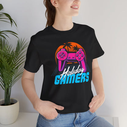 Holiday Gamers Tee, Unisex Gaming Shirt, Fun Summer Style, Gift for Gamers, Retro Vibe Tee, Casual Tee for All Ages Black