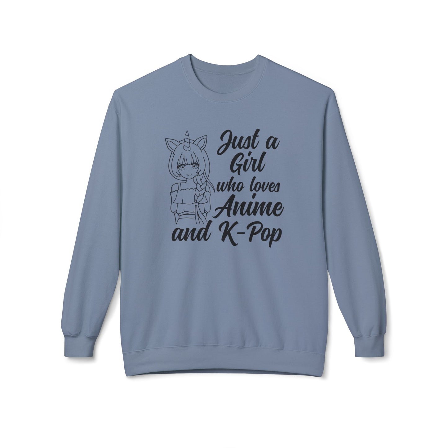 Anime & K-Pop Crewneck Sweatshirt, Cozy Gift for Fans, Cute Fashion for Anime Lovers, Perfect for Casual Outfits, Birthday & Holiday Gift Stone Blue