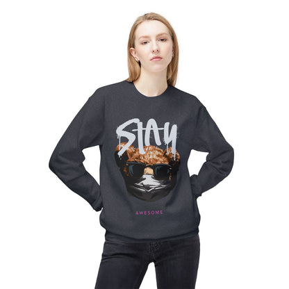 Stay Awesome Fleece Crewneck Sweatshirt for Cozy Vibes, Perfect Gift for Friends, Cute Casual Wear, Fun Retro Style, Ideal for Cold Days