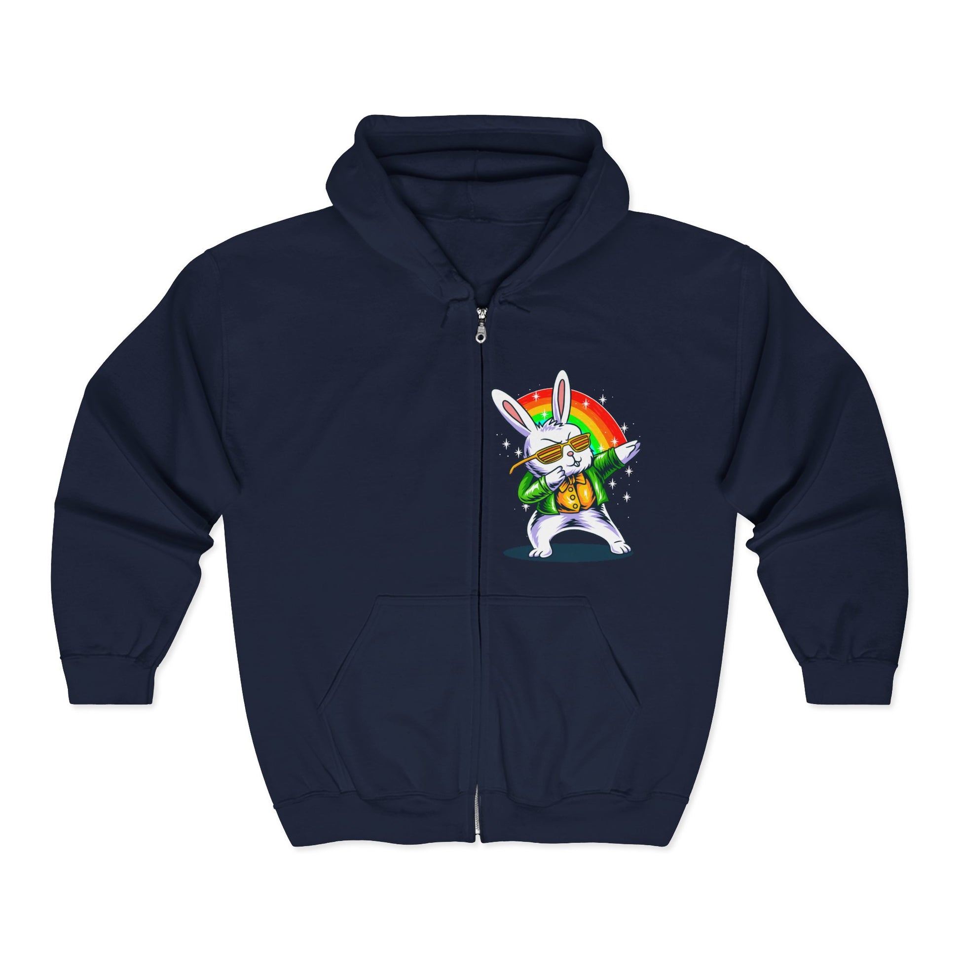 Dabbing Easter Bunny Full Zip Hoodie Sweatshirt - Classic Fit Navy