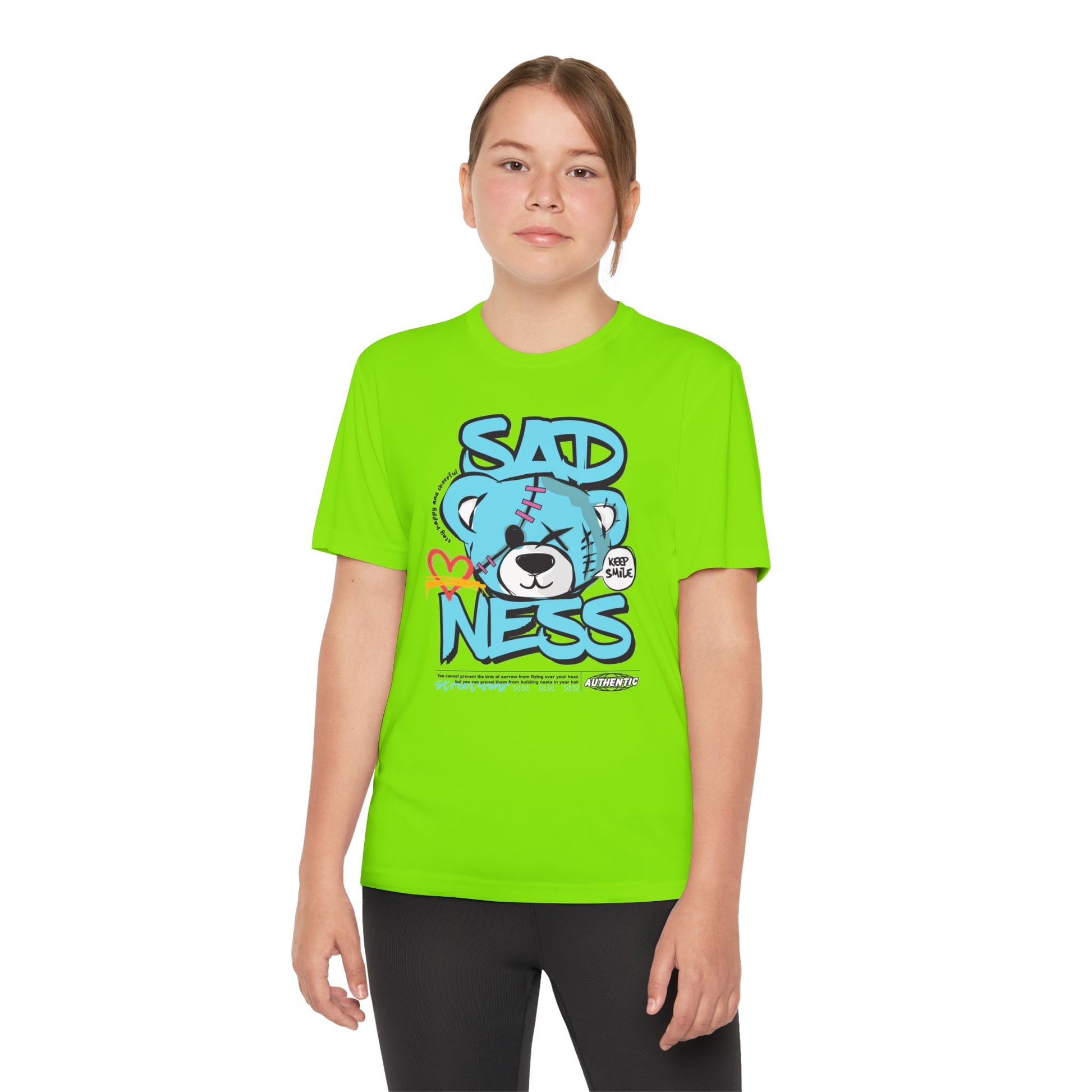 Youth Sadness Bear Tee - Unique Graphic T-Shirt for Kids, Casual Wear, Birthday Gift, Trendy Streetwear, Emotional Support Apparel