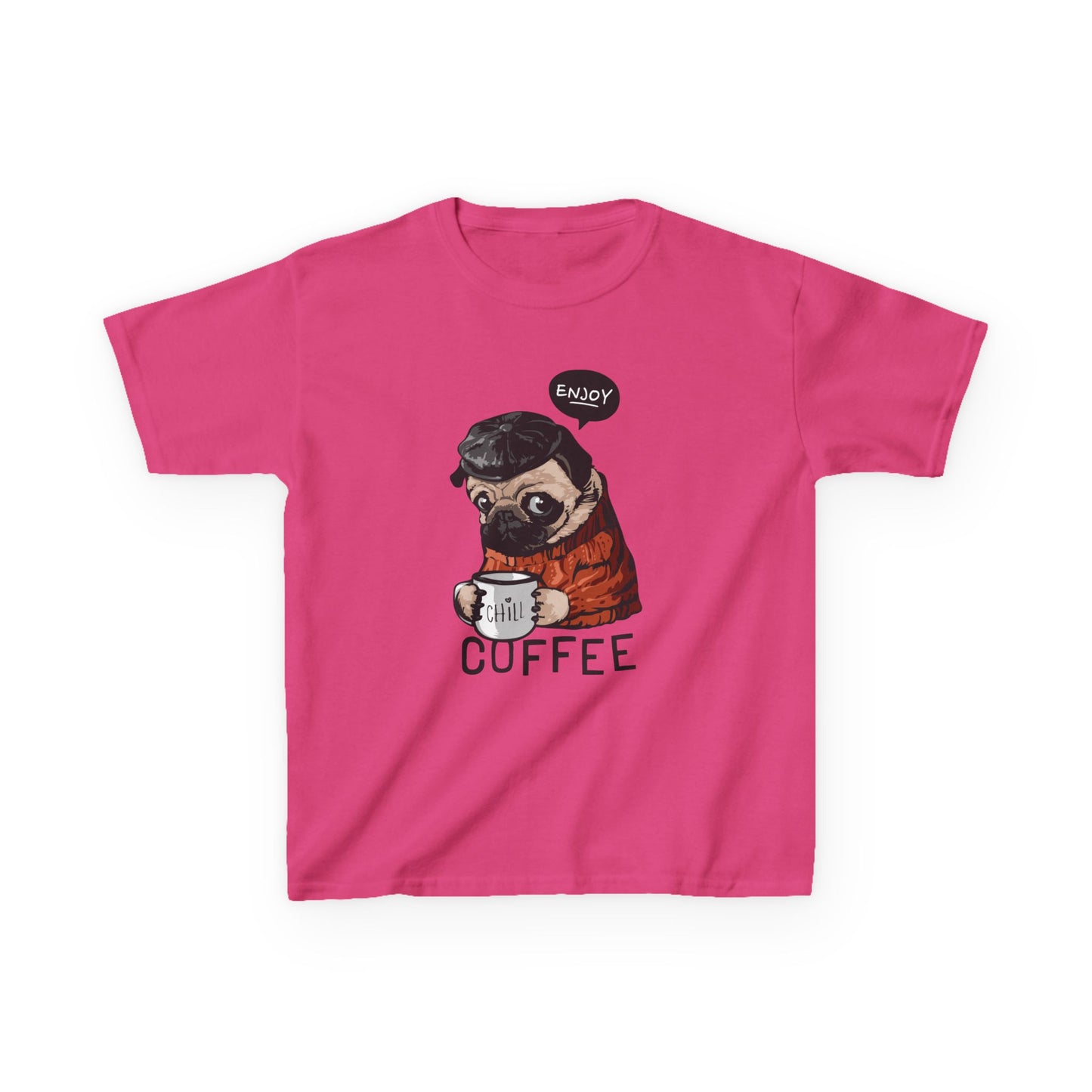 Coffee Lover Kids Tee, Cute Animal T-Shirt, Perfect Gift for Birthdays & Holidays, Funny Dog Design, Comfortable Everyday Wear Heliconia