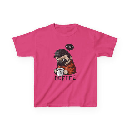 Coffee Lover Kids Tee, Cute Animal T-Shirt, Perfect Gift for Birthdays & Holidays, Funny Dog Design, Comfortable Everyday Wear Heliconia