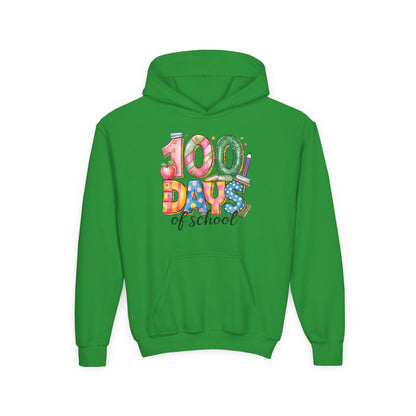 100 Days of School Youth Hoodie, Celebrate Achievement Sweatshirt, Fun Kids Apparel, School Milestone Gift, Classroom Celebration Wear Irish Green
