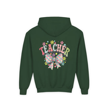 Teacher Hoodie with Colorful Floral Bow Design, Ideal Gift for Educators, School Spirit Wear, Teacher Appreciation, Back to School