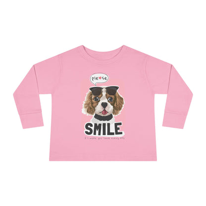 Toddler Long Sleeve Tee with Adorable Dog Design, Cute Kids Shirt, Birthday Gift, Pet Lovers Apparel, Everyday Wear Pink