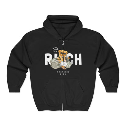 Funny Wealth Hoodie, Comfy Zip Sweatshirt for Cat Lovers, Gift for Pet Owners, Birthday or Holiday Apparel, Unique Animal Sweatshirt Black