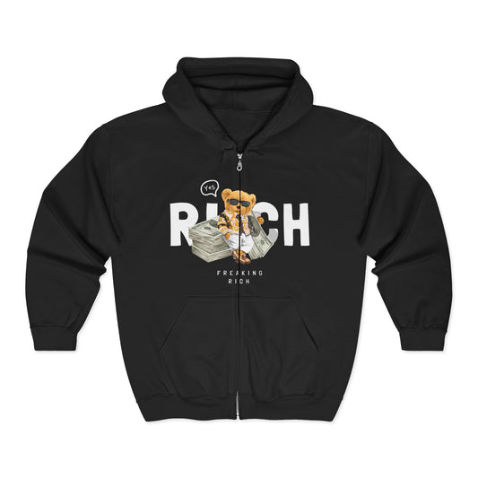 Funny Wealth Hoodie, Comfy Zip Sweatshirt for Cat Lovers, Gift for Pet Owners, Birthday or Holiday Apparel, Unique Animal Sweatshirt Black