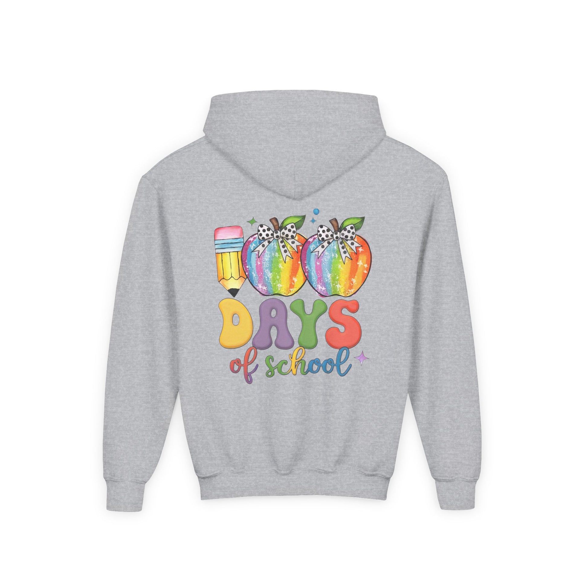 Colorful 100 Days of School Hoodie for Kids, Fun Sweatshirt for Students, Back to School Gift, Rainbow Apple Design, Classroom