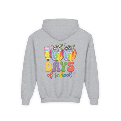Colorful 100 Days of School Hoodie for Kids, Fun Sweatshirt for Students, Back to School Gift, Rainbow Apple Design, Classroom