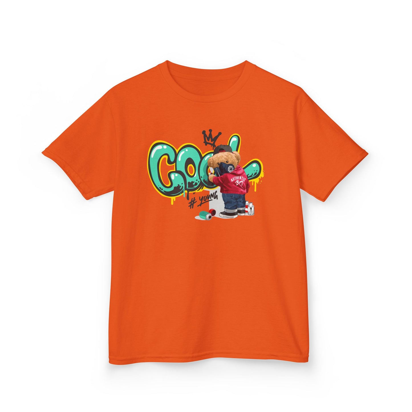 Cool Kids Heavy Cotton Tee, Fun T-Shirt for Children, Street Art Style Tee, Playful Graphic Shirt, Perfect for Birthdays and Everyday Wear Orange