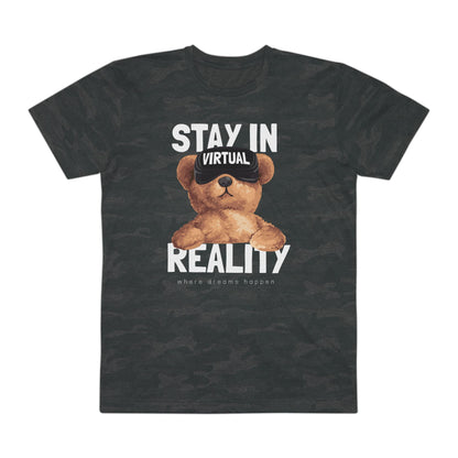 Stay in Virtual Reality Bear Tee | Men's Graphic T-Shirt, Casual Wear, Gift for Gamers, Fun Tee, Virtual Reality Apparel Storm Camo