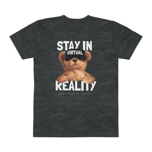 Stay in Virtual Reality Bear Tee | Men's Graphic T-Shirt, Casual Wear, Gift for Gamers, Fun Tee, Virtual Reality Apparel Storm Camo