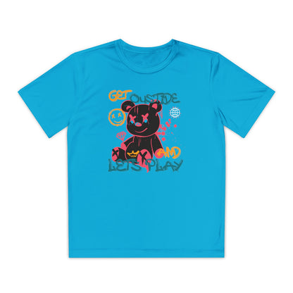 Youth Adventure T-Shirt - Get Outside and Play Kid's Tee, Fun Summer Top, Activewear, Outdoor Play, Gift for Boys and Girls Atomic Blue