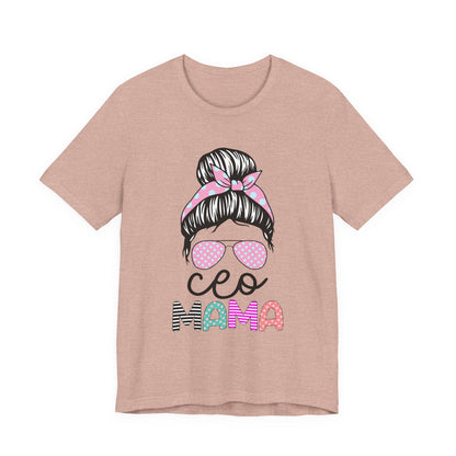 CEO Mama Graphic Tee, Unisex T-Shirt for Moms, Gift for New Mothers, Casual Summer Top, Fun Parenting Apparel, Mother's Day Gift Heather Prism Peach