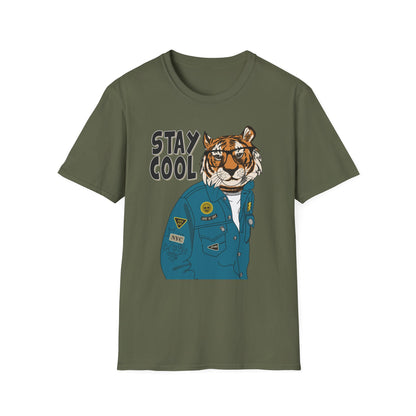 Cool Tiger Graphic T-Shirt | Stay Cool Tee, Unisex Sizes, Casual Wear, Gift for Animal Lovers, Everyday Style Military Green
