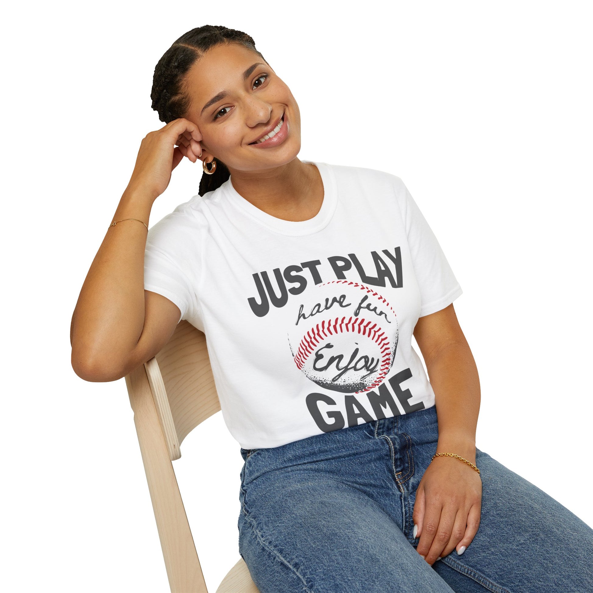 Just Play Game Unisex Softstyle T-Shirt | Fun Gift for Baseball Lovers | Casual Wear, Sports Shirt, Game Day Tee, Gift for Him/Her