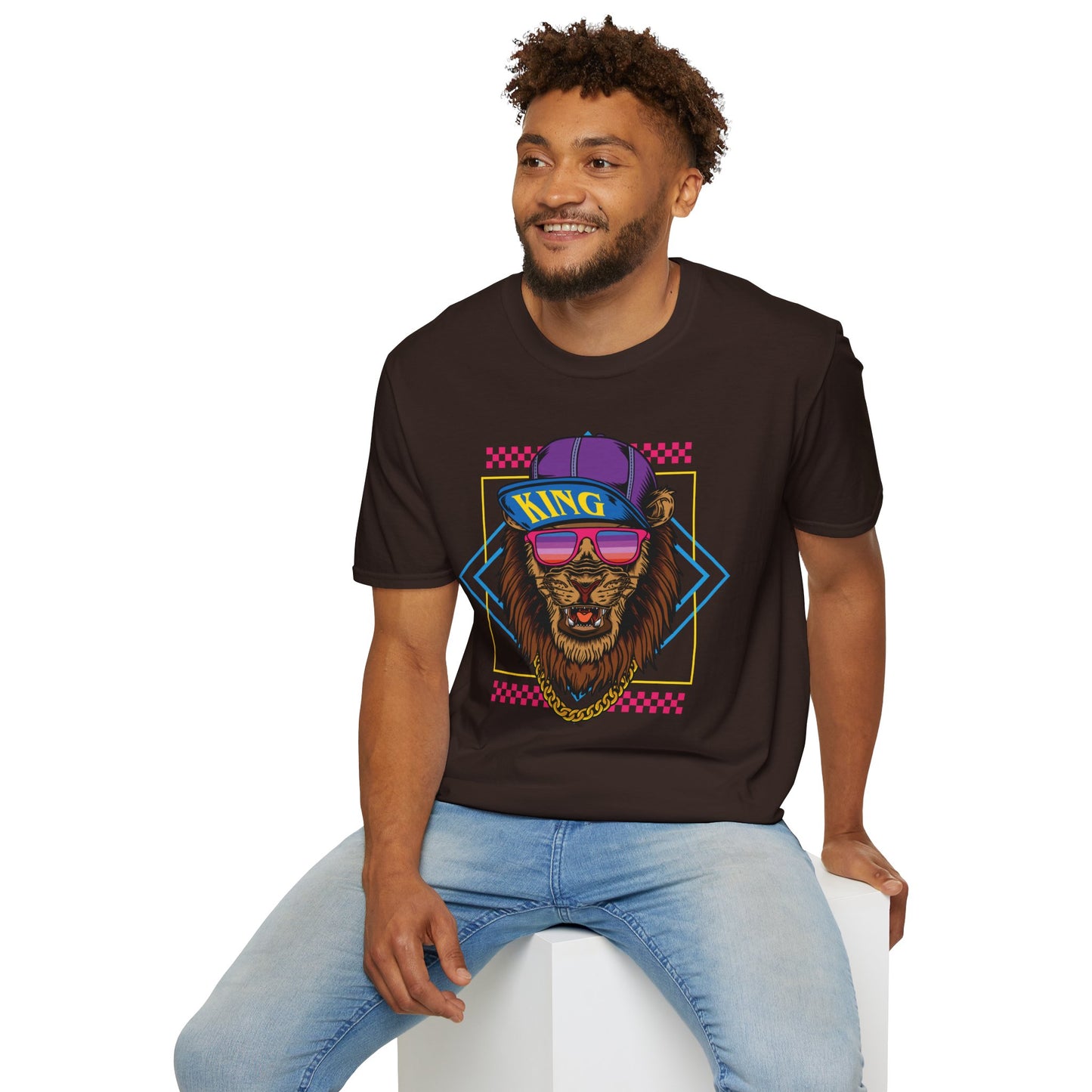 King Lion Graphic T-Shirt, Unisex Tee, Casual Wear, Gift for Animal Lovers, Streetwear, Festival Fashion Dark Chocolate