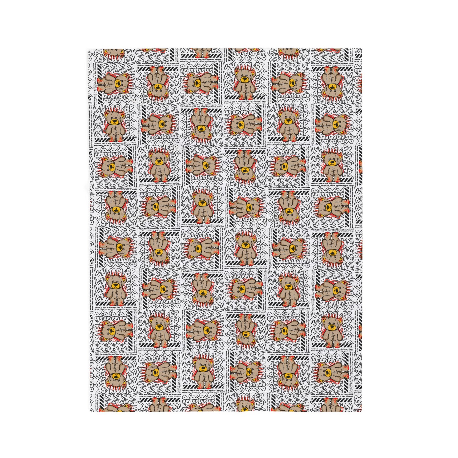 Abstract Art Teddy Bear Graphic Velveteen Plush Blanket – Soft Throw for Modern Home Decor – Urban Tribal Style Print