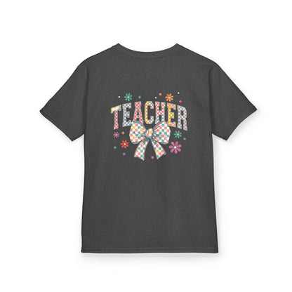Teacher Kids Tee with Colorful Bow Design, Perfect for Back to School, Teacher Appreciation, Birthday Gift, Fun Classroom Wear