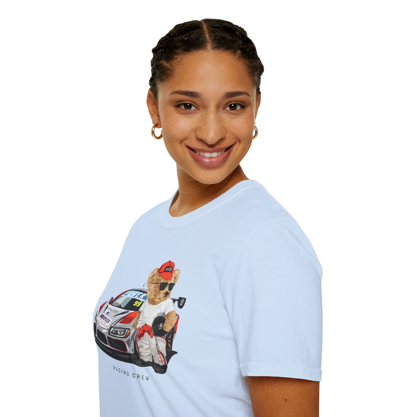 Racing Bear Unisex T-Shirt, Cute Animal Apparel, Car Lovers Gift, Fun Racing Shirt, Gift for Him/Her