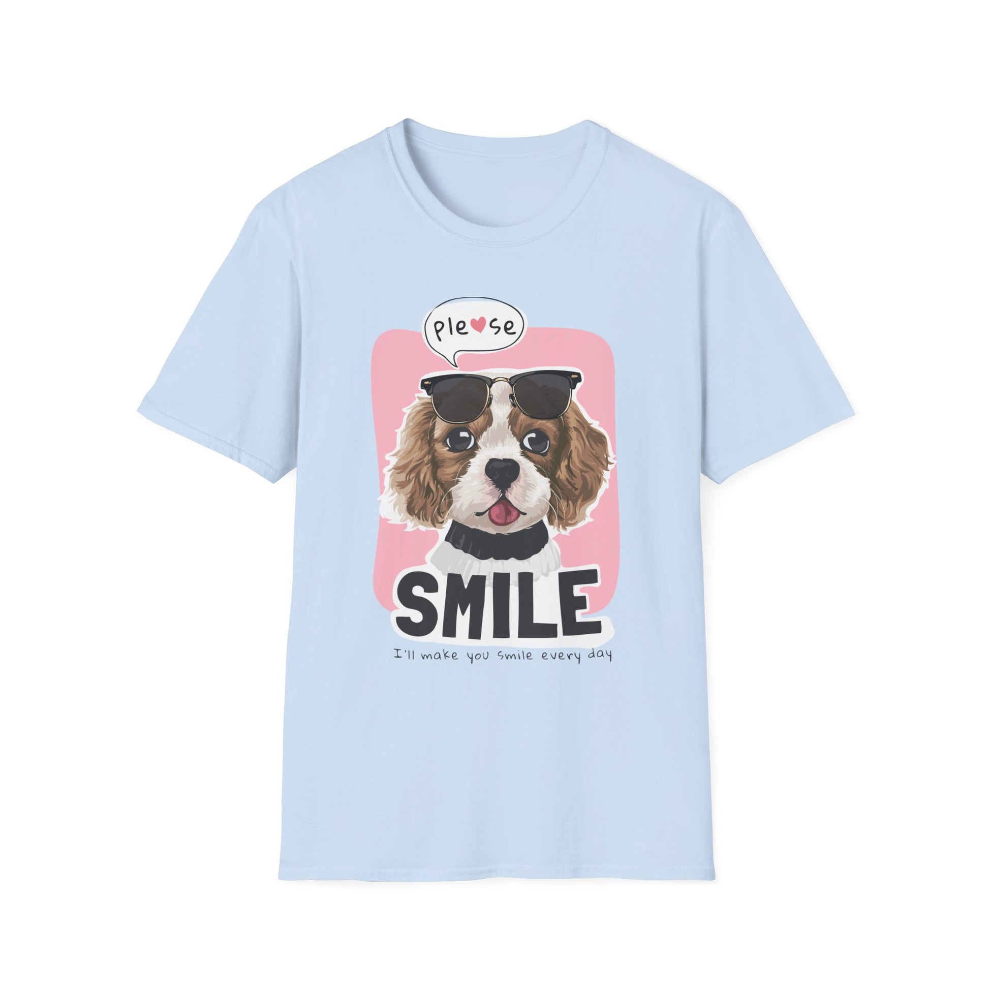 Cute Dog Smile T-Shirt, Dog Lover Gift, Pet Theme Apparel, Funny Animal Tee, Happy Summer Style Light Blue