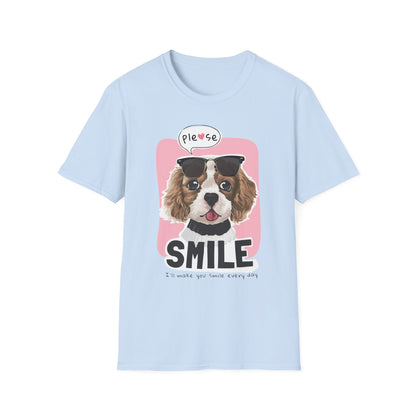Cute Dog Smile T-Shirt, Dog Lover Gift, Pet Theme Apparel, Funny Animal Tee, Happy Summer Style Light Blue