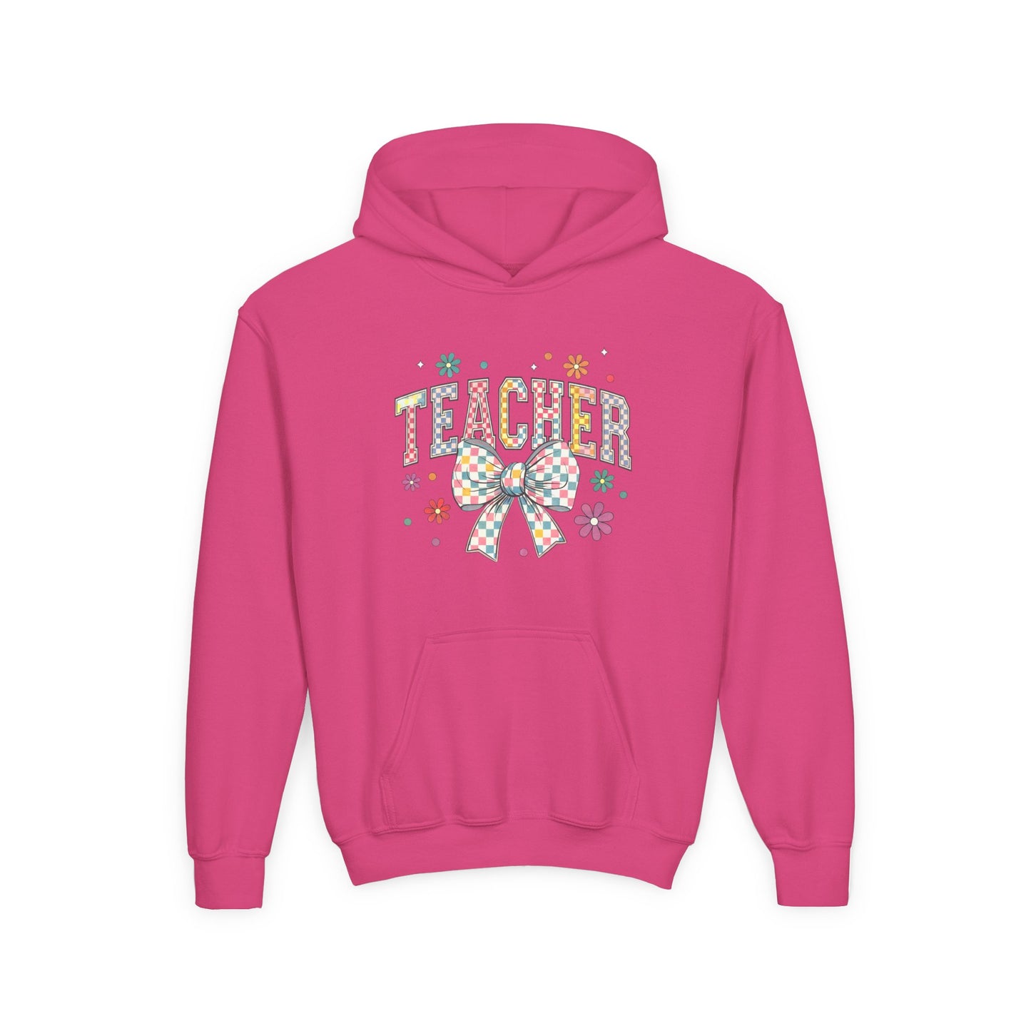 Teacher Appreciation Youth Hooded Sweatshirt - Cute Bow Design, Perfect Gift for Educators, Back to School, Christmas, Birthday Heliconia