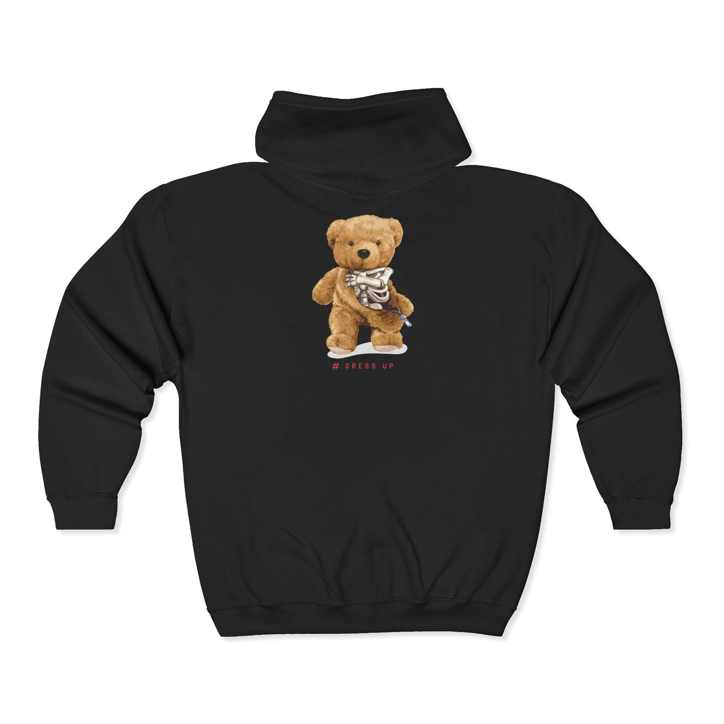 Adorable Teddy Bear Full Zip Hoodie, Cozy Sweatshirt, Cute Gift for Bear Lovers, Winter Wardrobe Essential, Perfect for Holidays Black