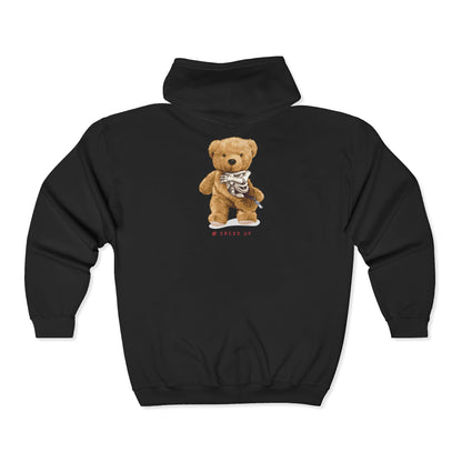 Adorable Teddy Bear Full Zip Hoodie, Cozy Sweatshirt, Cute Gift for Bear Lovers, Winter Wardrobe Essential, Perfect for Holidays Black