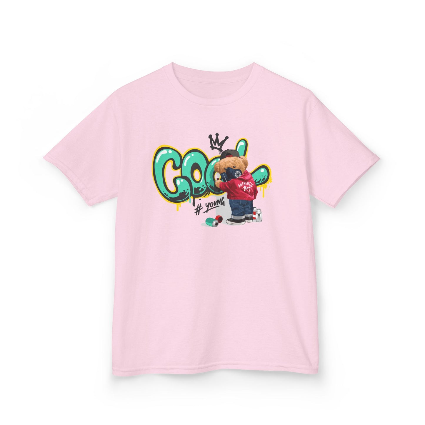 Cool Kids Heavy Cotton Tee, Fun T-Shirt for Children, Street Art Style Tee, Playful Graphic Shirt, Perfect for Birthdays and Everyday Wear Light Pink