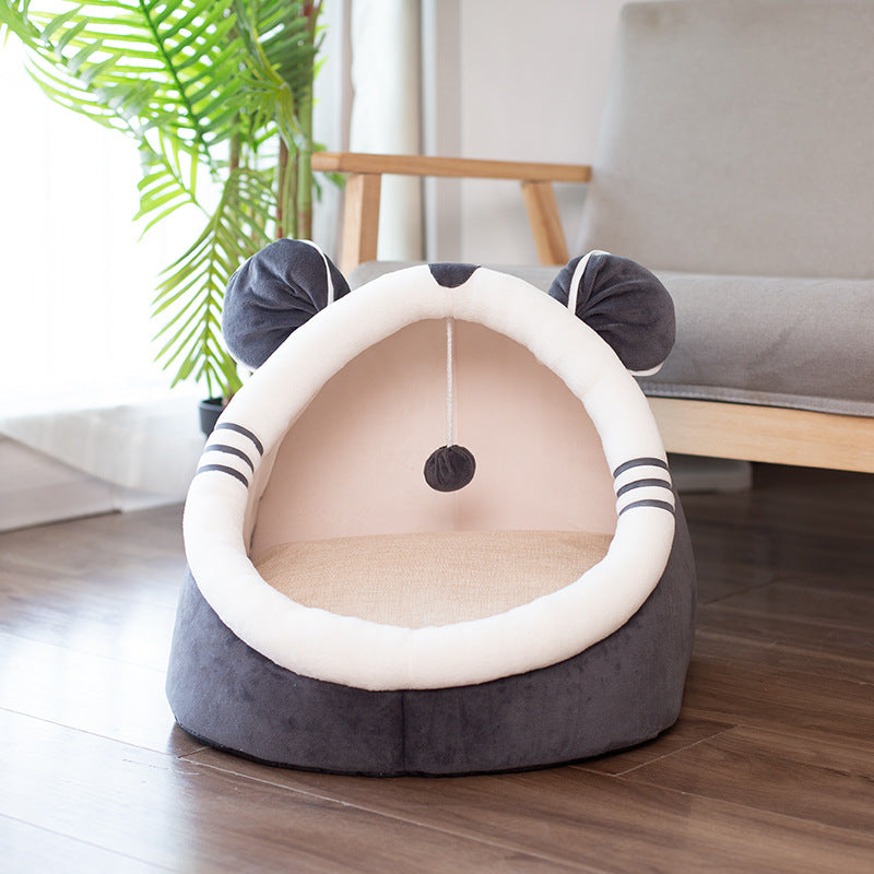Winter pet cat house with velvet Mouse