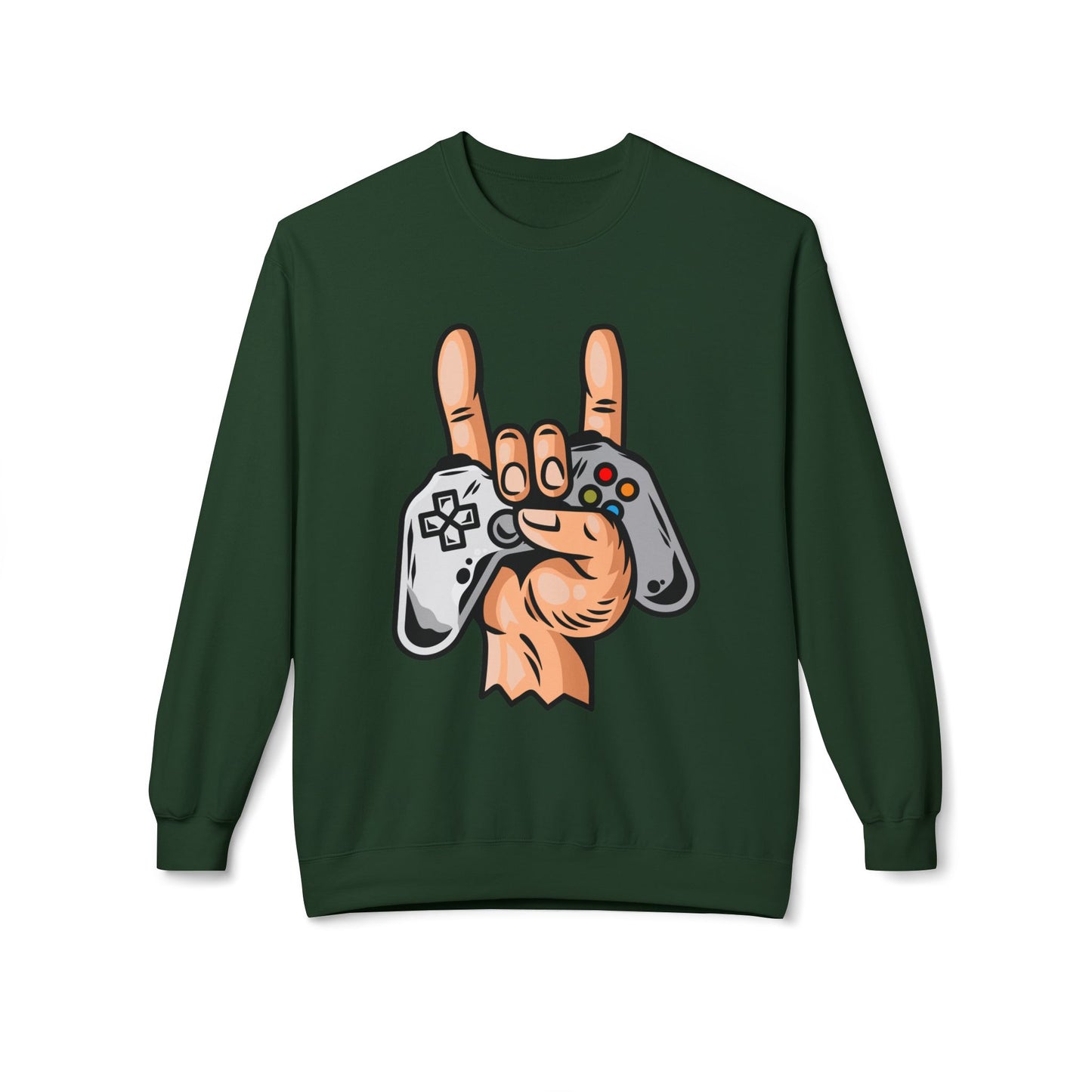 Gamer Fleece Crewneck Sweatshirt, Unisex Sweatshirt for Gamers, Gaming Apparel, Perfect Gift for Birthdays, Geek Culture, Casual Wear Forest Green