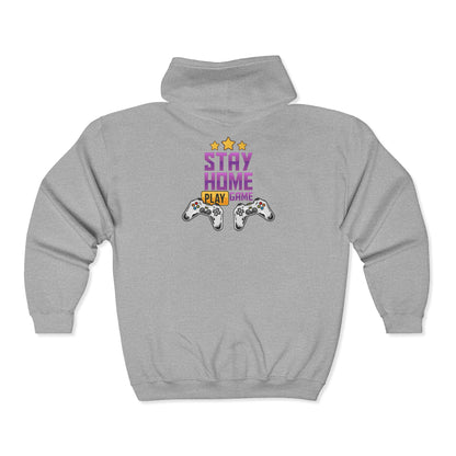 Gaming Zip-Up Hoodie, Stay Home Play Sweatshirt, Cozy Gamer Gift, Video Game Lover Apparel, Perfect for Gaming Nights, Comfortable