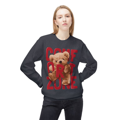 Comfort Zone Teddy Bear Crewneck Sweatshirt, Cozy Black Sweatshirt, Unisex Gift, Cute Sweatshirt for Winter, Relaxation Apparel