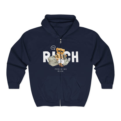 Funny Wealth Hoodie, Comfy Zip Sweatshirt for Cat Lovers, Gift for Pet Owners, Birthday or Holiday Apparel, Unique Animal Sweatshirt Navy