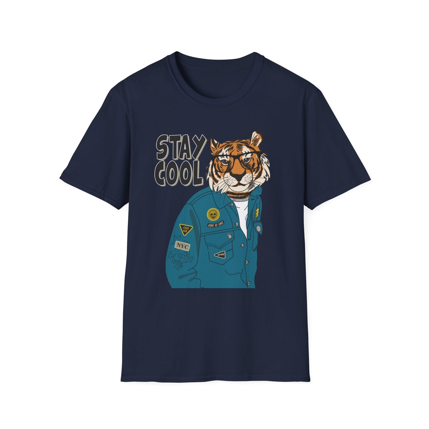 Cool Tiger Graphic T-Shirt | Stay Cool Tee, Unisex Sizes, Casual Wear, Gift for Animal Lovers, Everyday Style Navy