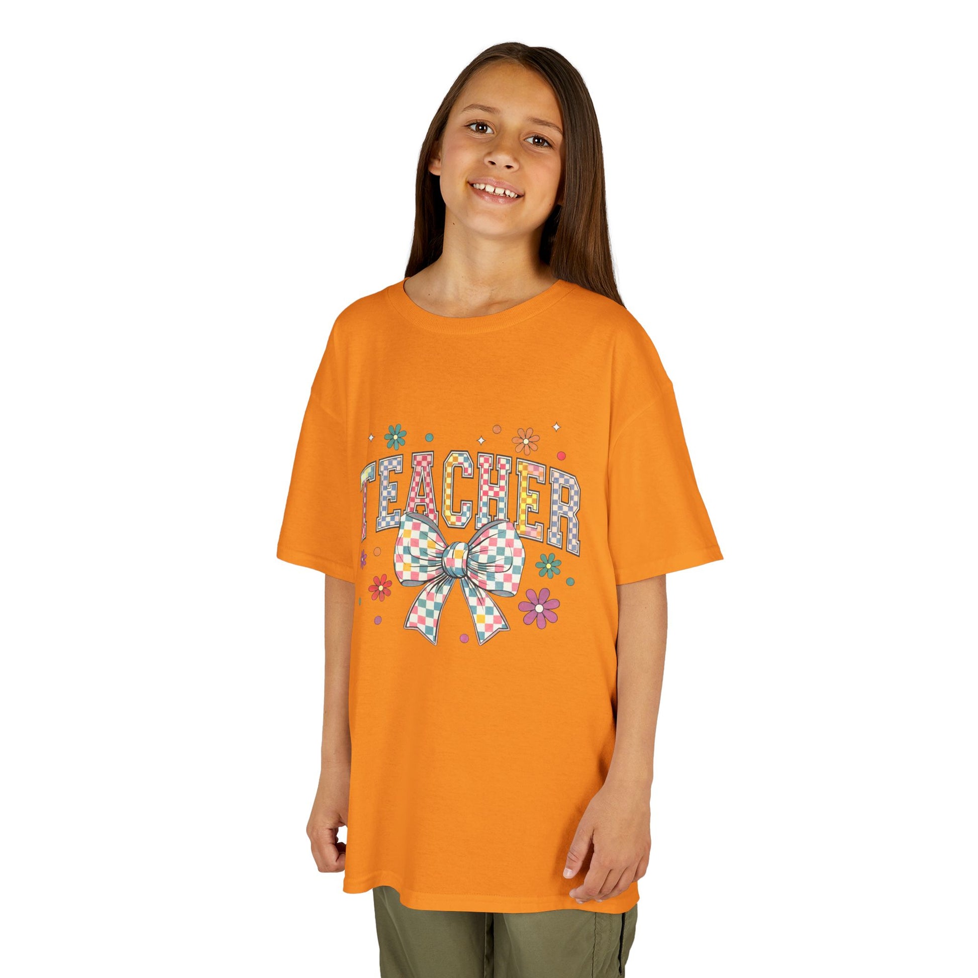 Teacher Kids Tee with Colorful Bow Design, Perfect for Back to School, Teacher Appreciation, Birthday Gift, Fun Classroom Wear