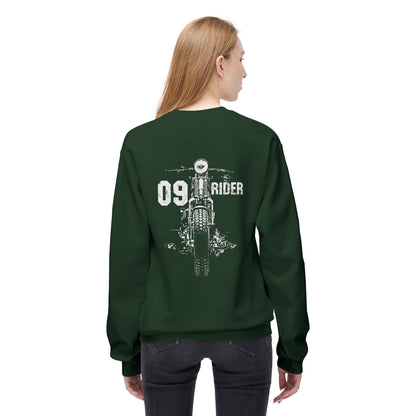 Retro Unisex Fleece Crew Sweatshirt - 09 Rider Design, Cozy Apparel, Gift for Bikers, Streetwear, Festival Wear, Everyday Comfort