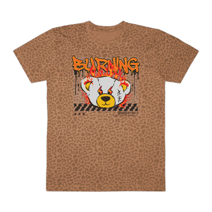 Burning Bear Graphic Tee, Casual Streetwear, Men's Graphic Shirt, Festival Fashion, Unique Gifts for Him, Trendy Animal Print Brown Leopard
