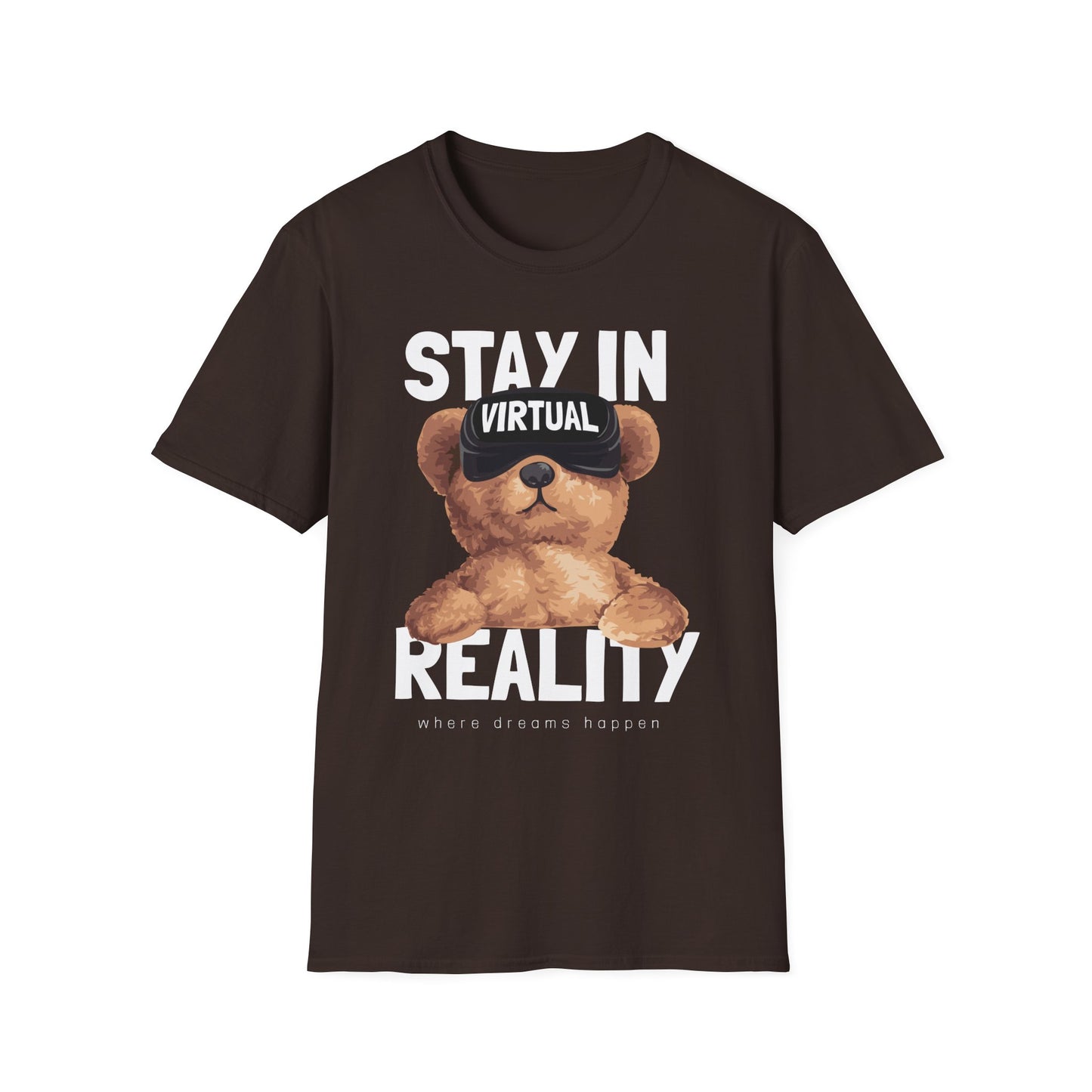 Virtual Reality Bear T-Shirt, Cute Graphic Tee, Funny Gift for Gamers, Trendy Apparel, Birthday Gift, Casual Wear Dark Chocolate