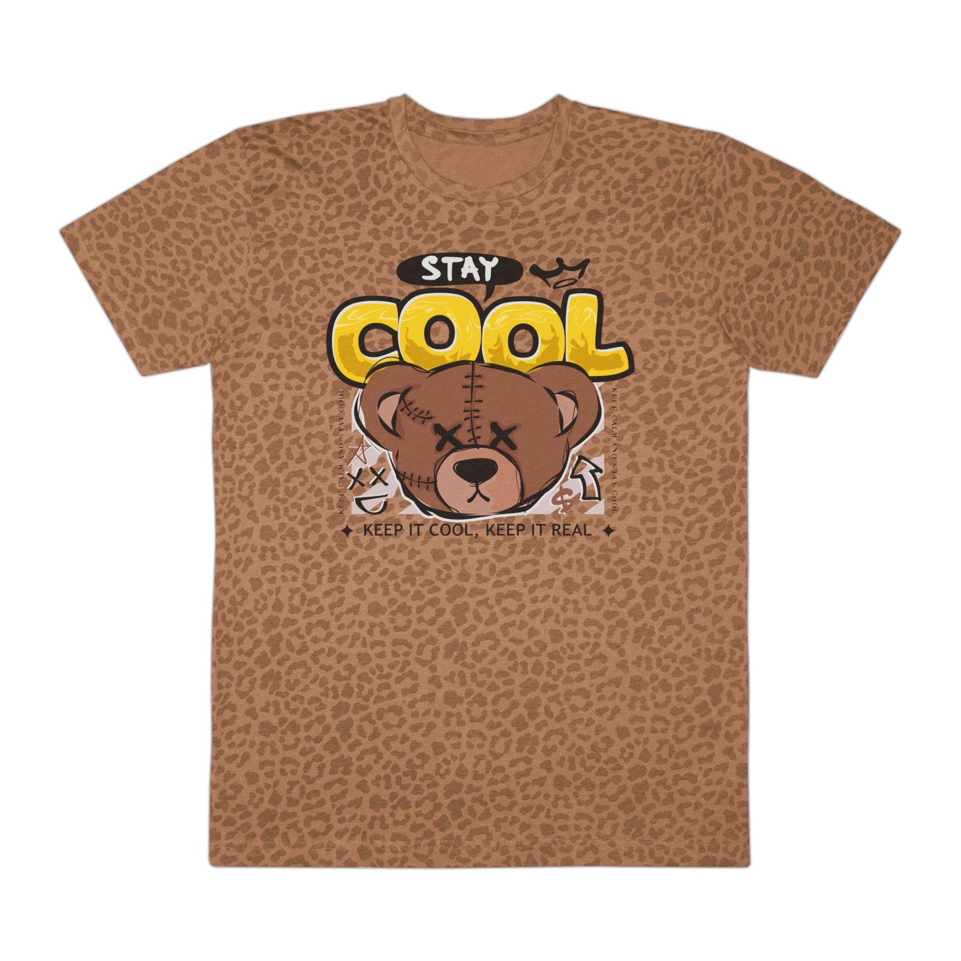 Stay Cool Bear Tee with Leopard Print, Casual Men’s Shirt, Unique Graphic T-Shirt, Summer Fashion, Gift Idea for Him Brown Leopard