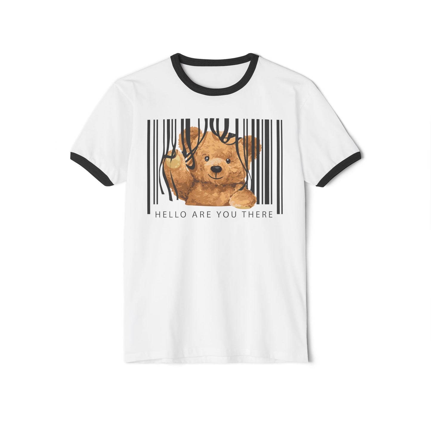 Whimsical Teddy Bear Ringer T-Shirt - Cute Gift for Kids, Funny Tee, Casual Wear, Birthday Present, Humor Apparel White Black