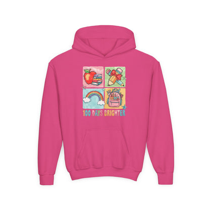 Youth Hoodie with Colorful Design – Perfect for Kids, Back to School, Gifts, Everyday Wear, Fun Celebrations, 100 Days Brighter Heliconia
