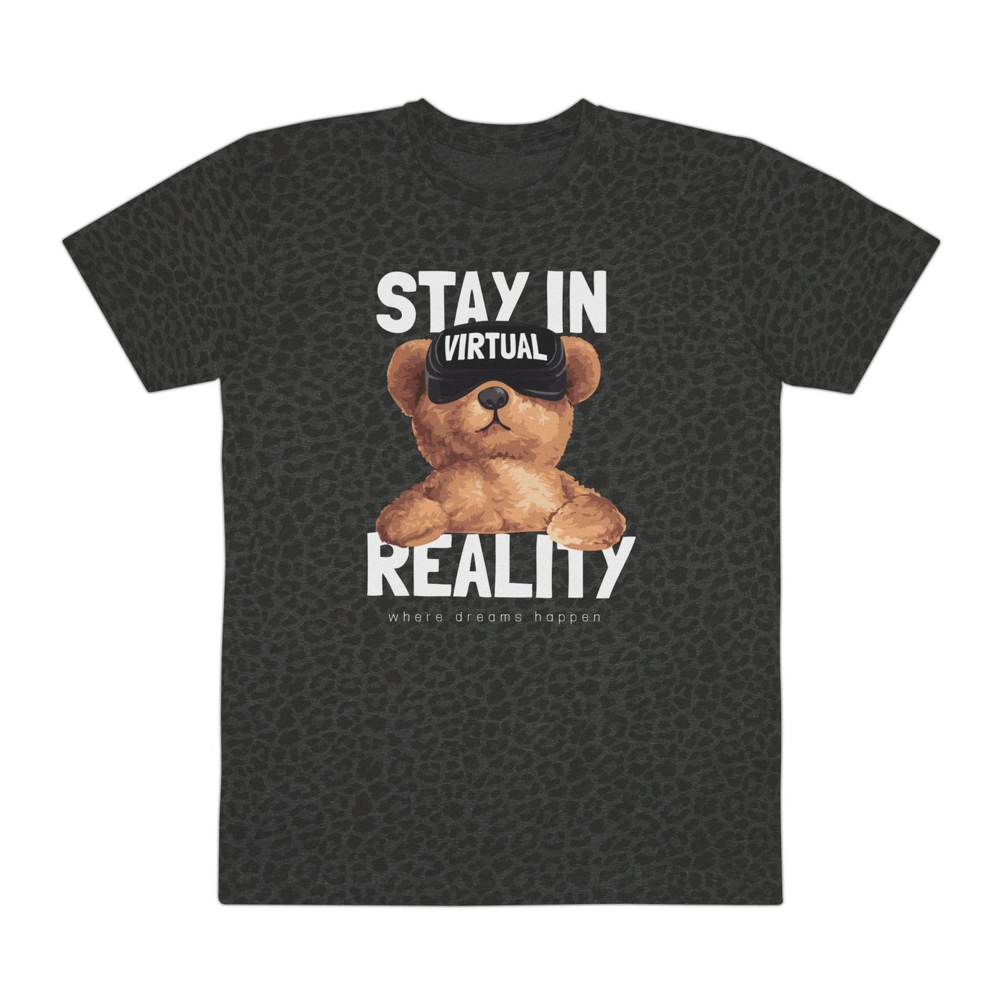 Stay in Virtual Reality Bear Tee | Men's Graphic T-Shirt, Casual Wear, Gift for Gamers, Fun Tee, Virtual Reality Apparel Black Leopard
